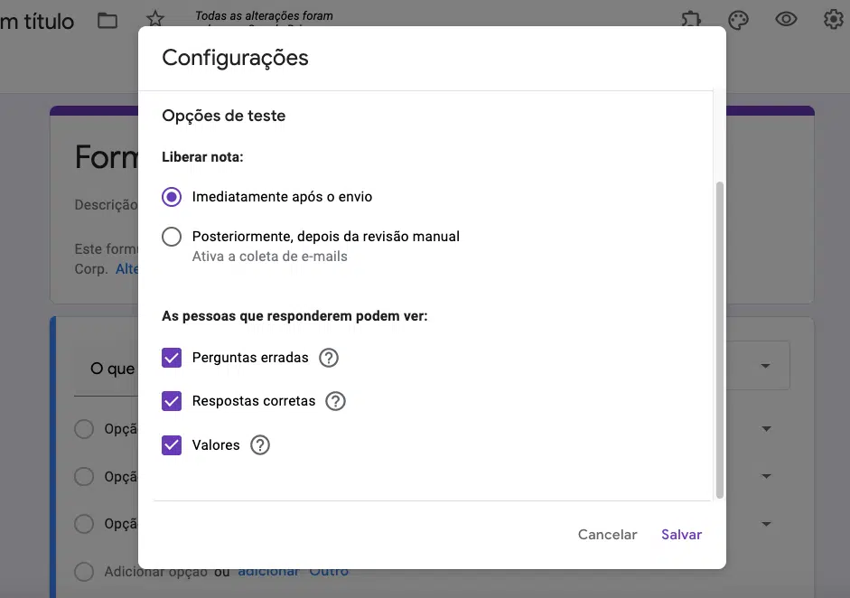 Como criar teste e prova online no Google Forms